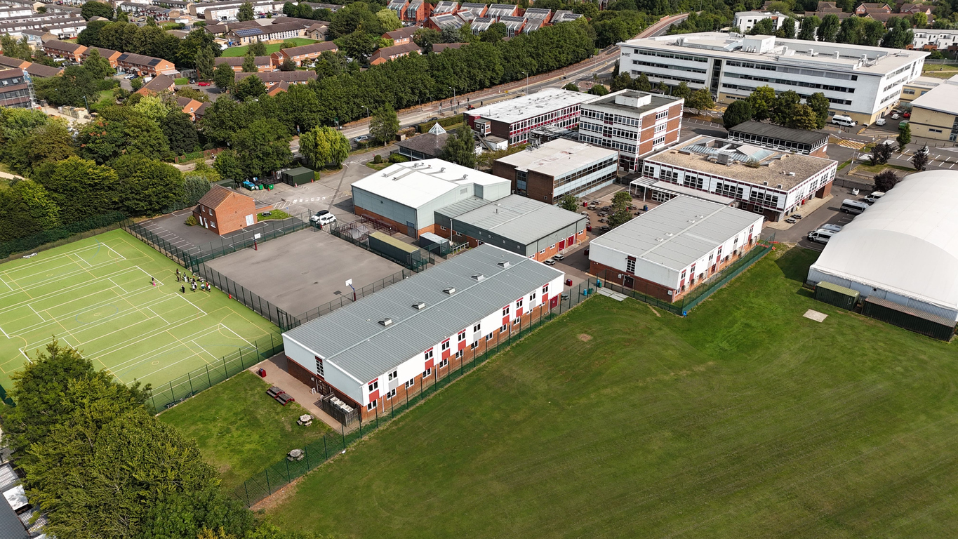 Aerial view of a British secondary school